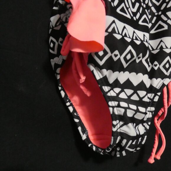 One-Shoulder Black, White, and Pink One Piece Swimsuit With Ruffles | 7-8 years - Picture 6 of 13